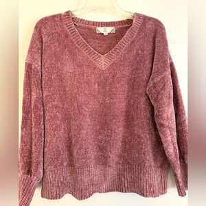 Pink Rose pink chenille V neck sweater M